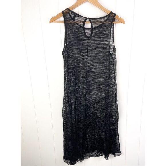 NWT $318 Eileen Fisher Sheer Hemp Herringbone Lace Open Knit Tank Dress Black - Picture 10 of 14